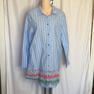 Crown & Ivy  Blue Tunic Shirt with Flamingo Sz M